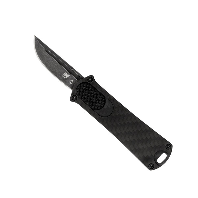 CobraTech California OTF Auto Knife Black Carbon Fiber Handle D2 Plain Black Blade CALI952BLKCFDNS