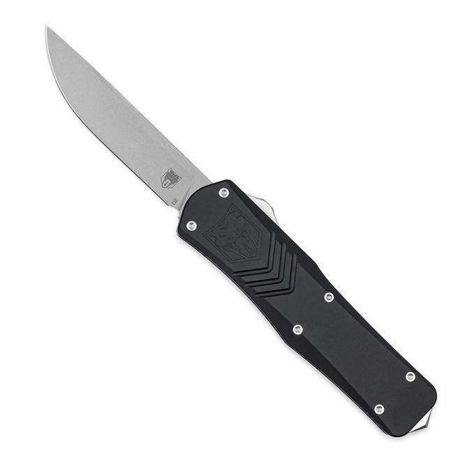 CobraTec Large FS-X Gen II OTF Auto Knife Black Aluminum Handle D2 Plain Edge CT-LBLKFS-XGEN2DNS