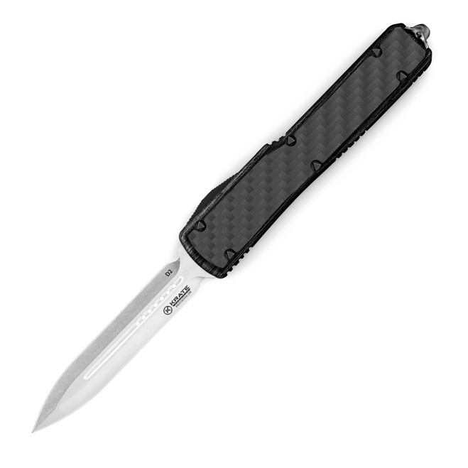 Krate Knives Parallax OTF Auto Knife Black Carbon Fiber Handle D2 Plain Edge Krate Knives Parallax OTF Auto Knife Black Carbon Fiber Handle D2 Plain Edge