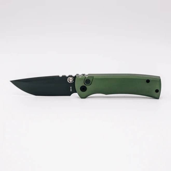 Chaves Knives Pro-Tech Automatic Redencion 229 Folding Knife OD Green Aluminum Handle S35VN Tanto Plain Black DLC Blade CK-1A10-2G3F-6D2