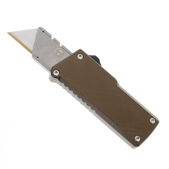 Chaves CHUB OTF Auto Knife Brown Aluminum Handle Razor Blade Crosshatch Finish