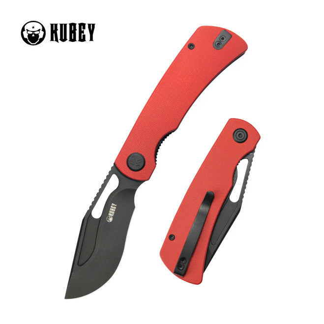 Kubey Gurkha EDC Folding Knife Red G-10 Handle Blackwash Sandvik 14C28N Blade Knife KU397E