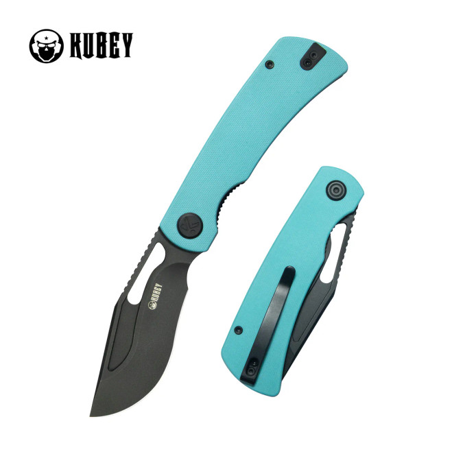 Kubey Gurkha EDC Folding Knife Tiffany Blue G-10 Handle Blackwash