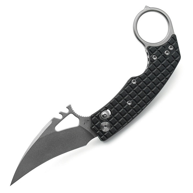 Miguron Ameight MK-2 Cross-bar Lock Pikal Folding Knife Black PVD Aluminum Handle 14C28N Plain Stonewash Blade AME507WBK