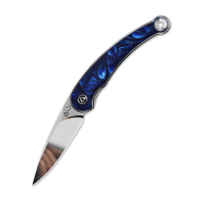 QSP Dolphin Folding Knife Blue Resin Handle 14C28N Clip Point Plain Edge Mirror Finish QS161-E