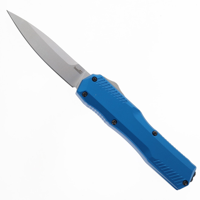 Kershaw Livewire OTF Auto Knife Blue Aluminum Handle Magnacut Spear Point Plain Edge Stonewash Finish 9000BLU
