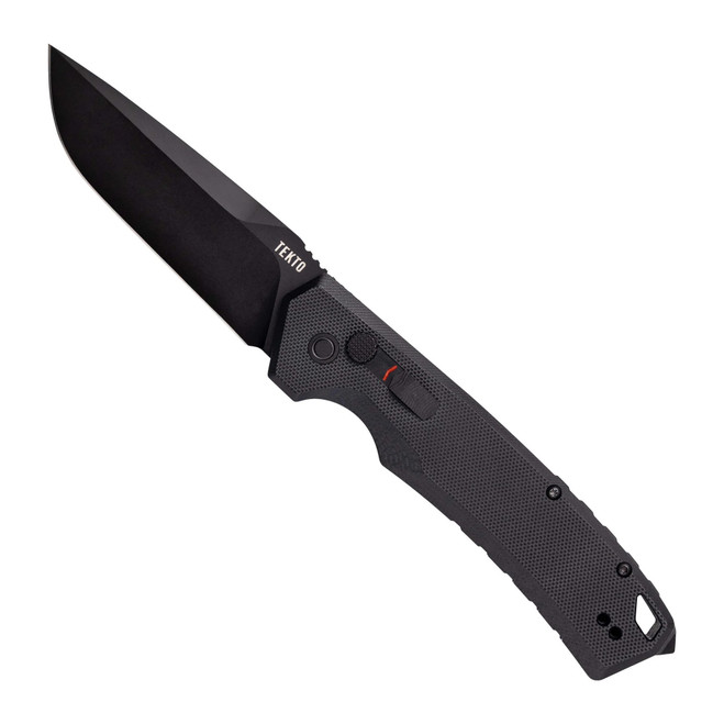 Tekto A3 Delta Automatic Knife Black G10 Handle D2 Drop Point Plain Black Blade Tekto A3 Delta Automatic Knife Black G10 Handle D2 Drop Point Plain Black Blade