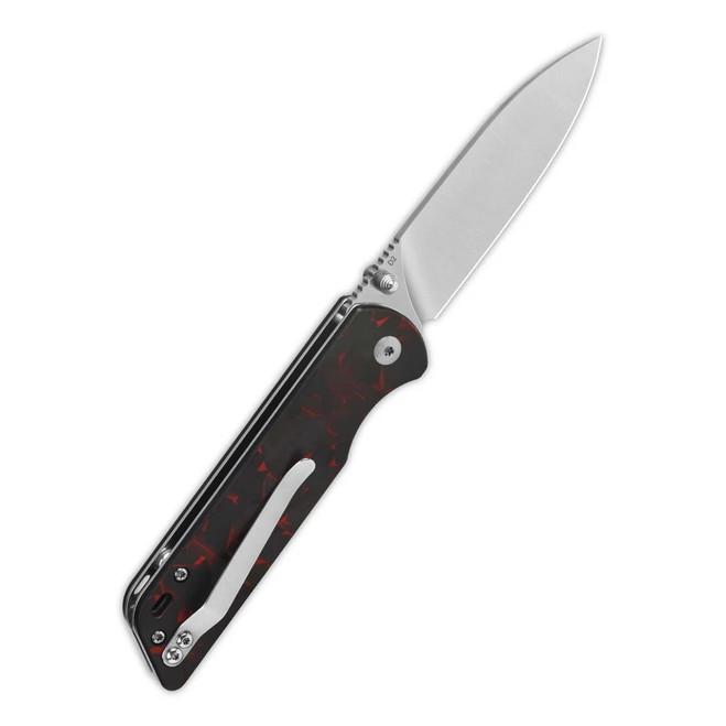 QSP Parrot V2 Folding Knife Red Shredded Carbon Fiber/G10 Handle D2 Spear Point Plain Edge QS102-I