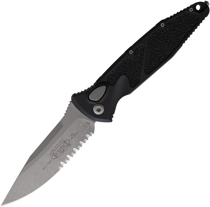 Microtech Socom Elite Auto Knife Black Aluminum Handle Partially Serrated Apocalyptic M390 Blade MCT16011AP