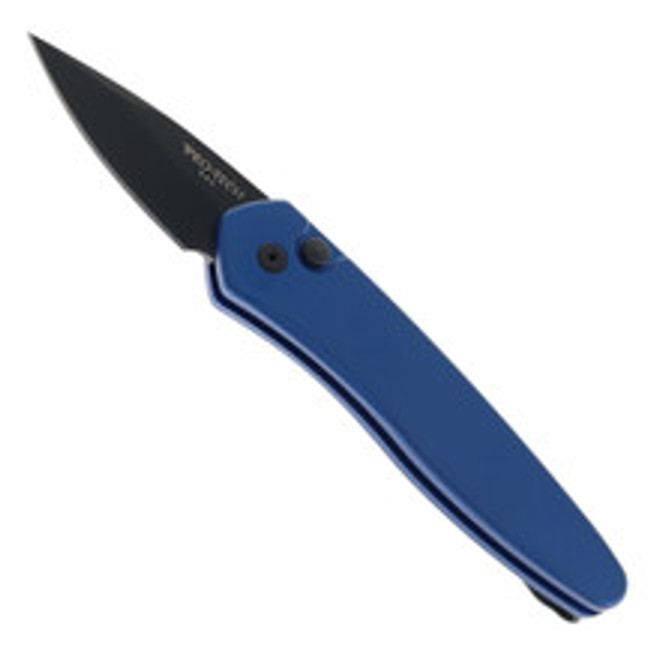 Pro-Tech 3607 Half-Breed Auto Knife Blue Aluminum Handle S35VN Plain Black DLC Blade