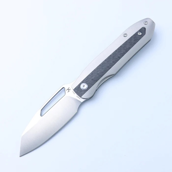 Kansept Thunderhead Folding Knife Beadblast Titanium/Twill Carbon Fiber Handle S35VN Plain Edge K1106A2