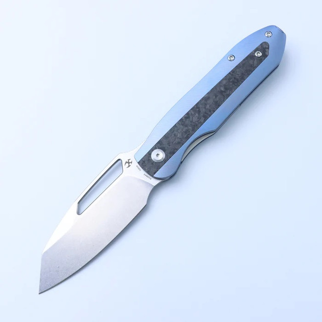 Kansept Thunderhead Folding Knife Blue Titanium/Shredded Carbon Fiber Handle S35VN Plain Edge K1106A3