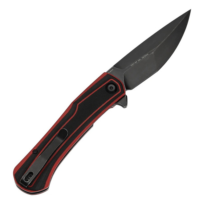 Tenable Kratos Folding Knife Black/Red G10 Handle Nitro-V Drop Point Plain Edge Blackwash Finish T1024A1