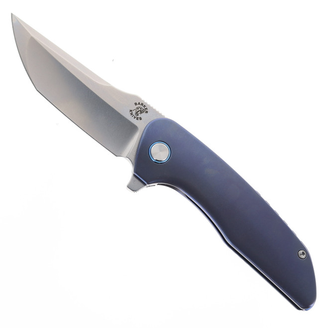 Mechforce Barker Collab Hokkaido Standard Folding Knife Blue Titanium Handle Magnacut Tanto Plain Edge Satin Finish
