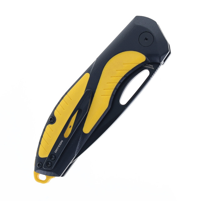 イエロー Defcon Black Fang Folding Knife Black/Yellow G10 Handle M-Cut Drop