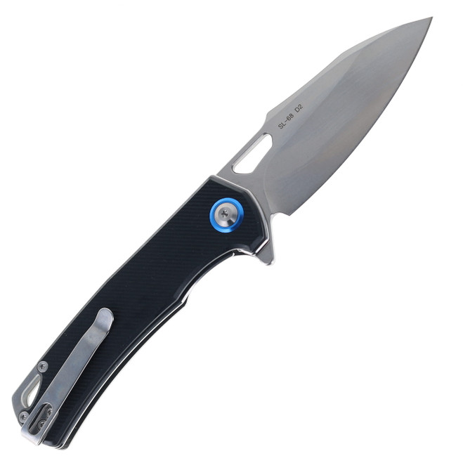 SixLeaf Folding Knife Black G10 Handle D2 Plain Black Blade SL-69