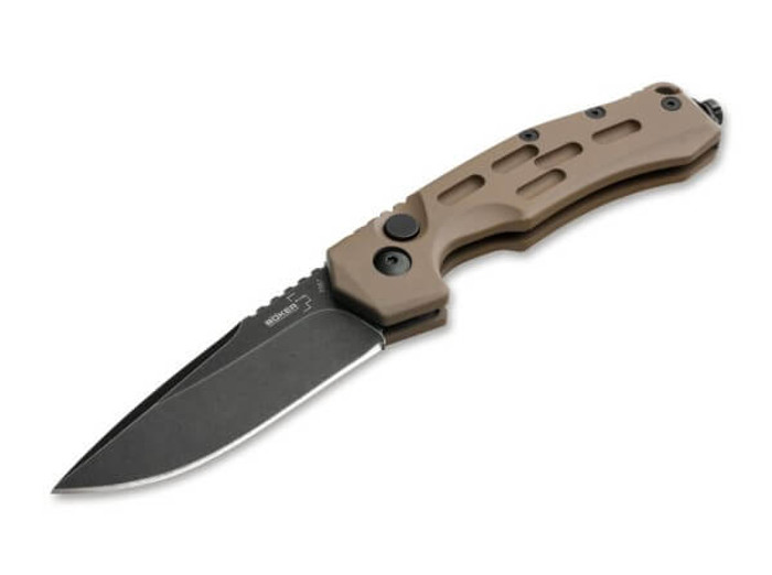 Boker Thunder Storm Auto Knife Coyote Bronze Aluminum Handle AUS8 Plain Gray Blade 01BO794