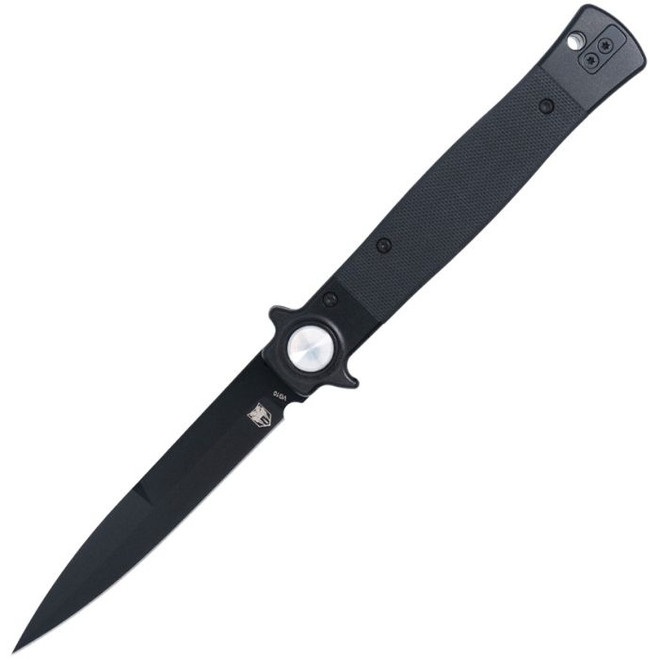 CobraTec Stiletto Button Lock Knife Black G10 Handle VG-10 Plain Black Blade CBTSTBLBKBK