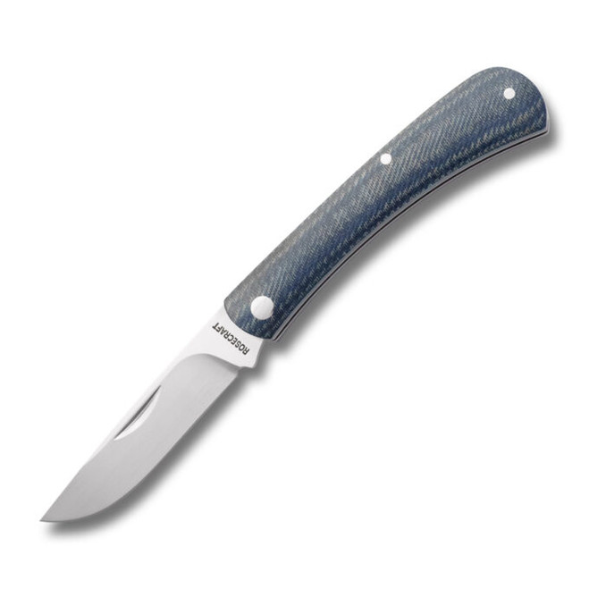RoseCraft Overall Creek Farm Folding Knife Denim Micarta Handle D2