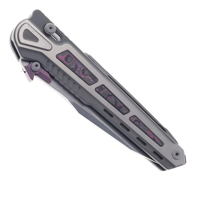 Maxace Heron Folding Knife Titanium & Purple Haze Fatcarbon Handle