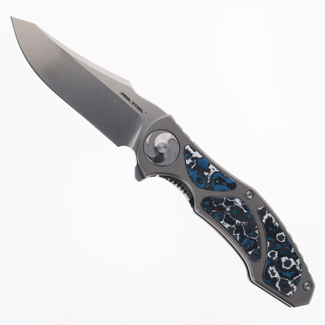 Real Steel Exorcist Folding Knife Titanium Handle Fatcarbon Frost Inlay S35VN Steel 9411FF