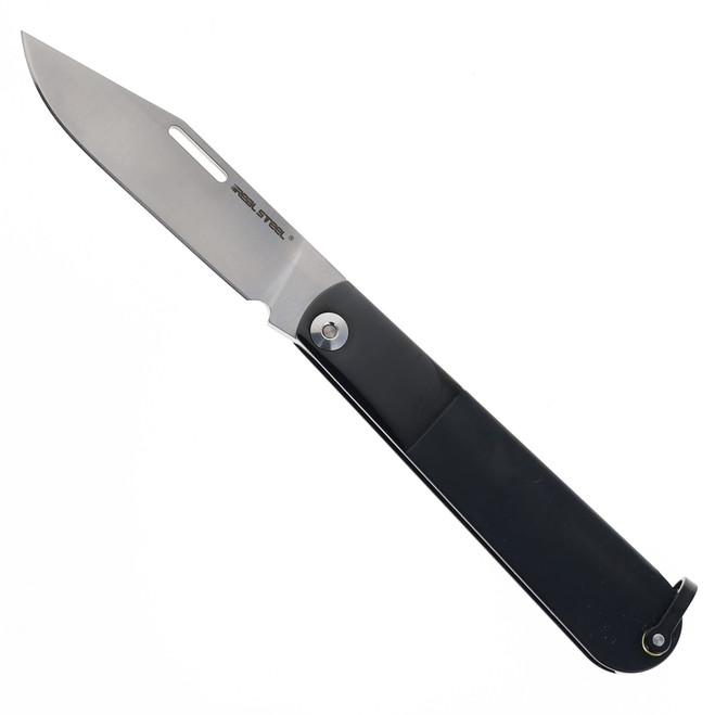 Real Steel Real Barlow Slip Joint Folding Knife Black 12C27 RB-3 Clip Point Hollow Grind 8342B