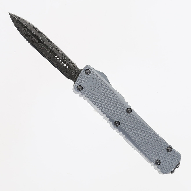 Cobra Tec Mini Mamba  OTF Knife Silver Aluminum Handle Dagger Damascus Blade MSILDAGNSDAM