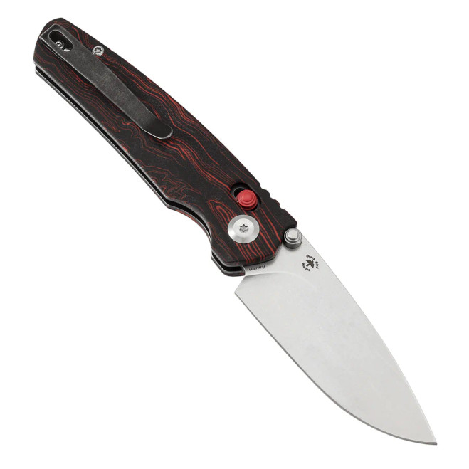 Tenable Raven Folding Knife Stonewashed 14C28N Blade Red and Black