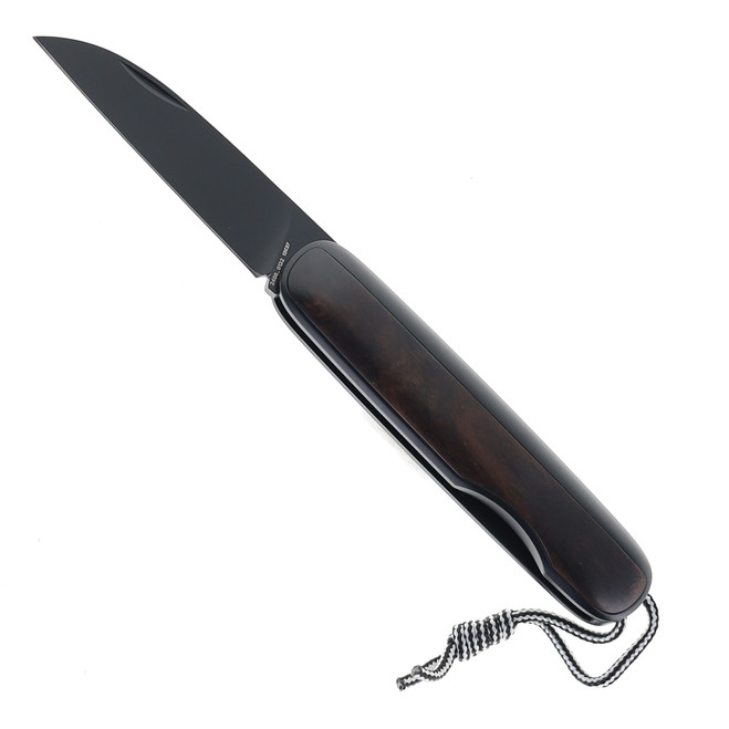 James Brand Knives Pike Slip Joint Black Ebony Handle Black DLC Sandvik 12c27 Wharncliffe Folding Knife KN110121-00