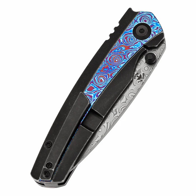 Kansept Raven Folding Knife Blackwash Titanium/Timascus Handle Damascus Plain Edge K2109A4