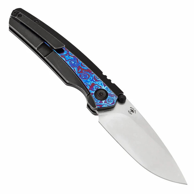 Kansept Raven Folding Knife Blackwash Titanium/Timascus Handle