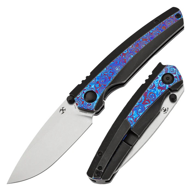 Kansept Raven Folding Knife Blackwash Titanium/Timascus Handle