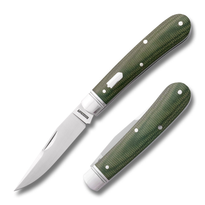 RoseCraft Buffalo River Folding Knife Green Micarta Handle D2 Clip Point Plain Edge RCT030-DGM