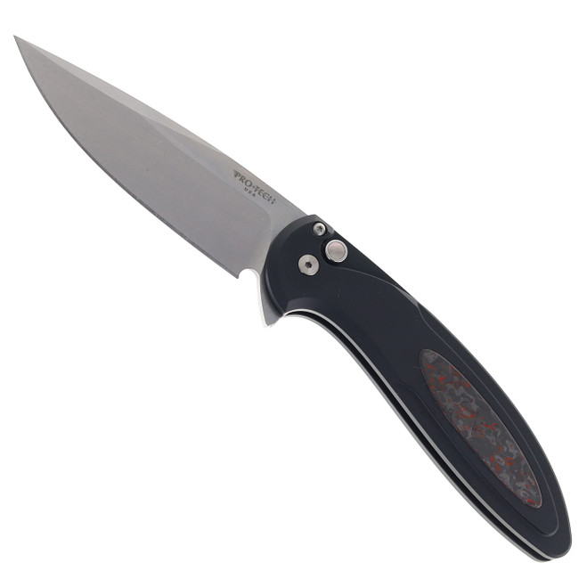 Pro-Tech Cambria Flipper Black Aluminum TechnoCarbo Red Stonewashed Magnacust Blade CF2101-LTD-TC-RED Pro-Tech Cambria Flipper Black Aluminum TechnoCarbo Red Stonewashed Magnacust Blade CF2101-LTD-TC-RED