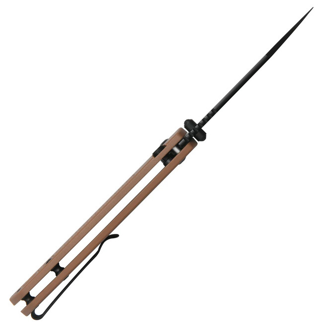 CJRB Pyrite Light Folding Knife Brown FRN Handle AR-SFII Wharnclife Plain Edge Black PVD Finish J1945-BBN