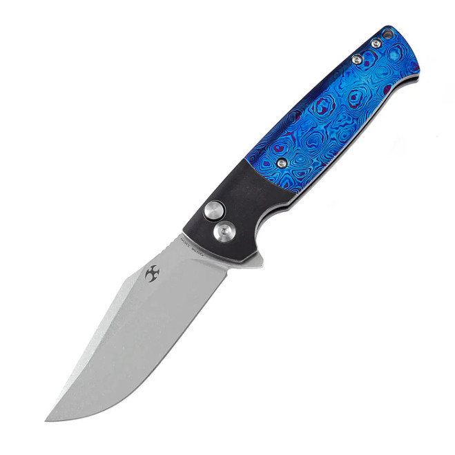 Kansept Shikari SBL Button Lock K2027M1 Stonewashed CPM-S35VN Blade Black Stonewashed Titanium Timascus Handle K2027M1