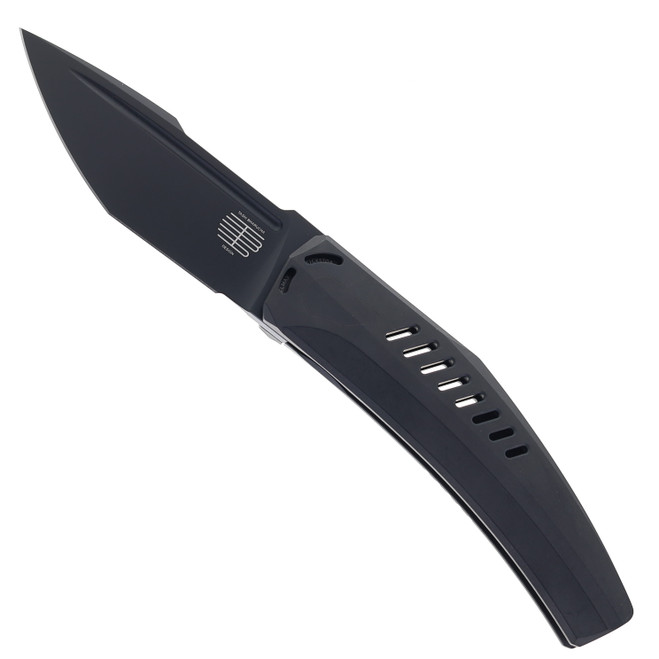 Steel Addiction Knives Large Krypton Kickstop Black Titanium Handle Black PVD Elmax Blade Folding Knife