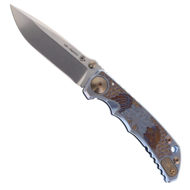 Spartan Blades Custom Harsey SF5 Folding Knife Angel Titanium Handle Magnacut Spear Point Plain Edge Spartan Blades Custom Harsey SF5 Folding Knife Angel Titanium Handle Magnacut Spear Point Plain Edge