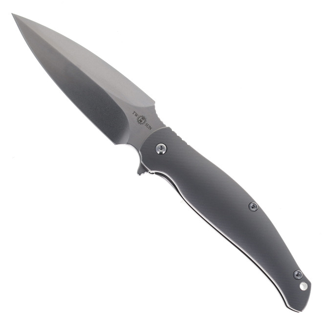TwoSun Folding Knife Gray Titanium Handle M390 Plain Edge Stonewash Finish TS248-M390-Stonewash