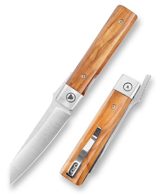 Trivisa Dolphin-FO Liner Lock Folding Knife Olive Wood Handle 14C28N Plain Edge Satin Finish