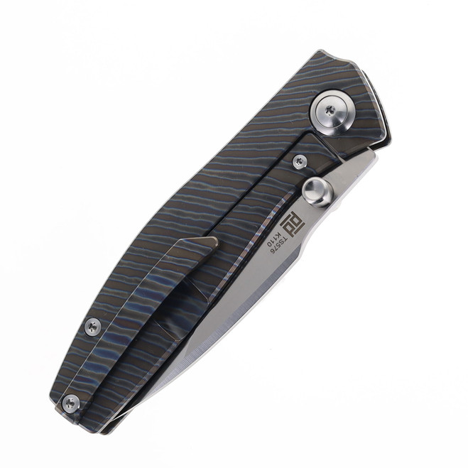 TwoSun Folding Knife Fire Titanium Handle K110 Plain Edge TS576