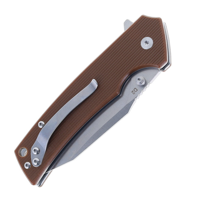 ［＿］ Hwzbben Knives Riven Folding Knife Brown G10 Handle D2 Plain Edge