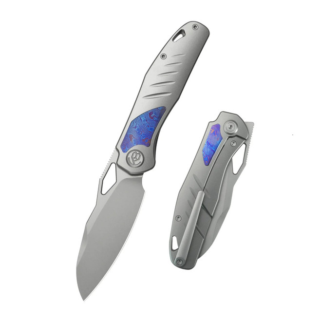 KB Sudden Folding Knife Titanium/Timascus Handlle 20CV Sheepsfoot Plain Edge Beadblast Finish KB385A KB Sudden Folding Knife Titanium/Timascus Handlle 20CV Sheepsfoot Plain Edge Beadblast Finish KB385A