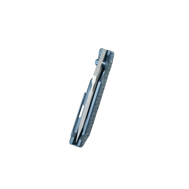 Kubey Hamster Folding Knife Blue Titanium Handle 14C28N Clip Point Plain Edge Satin Finsh KU402B