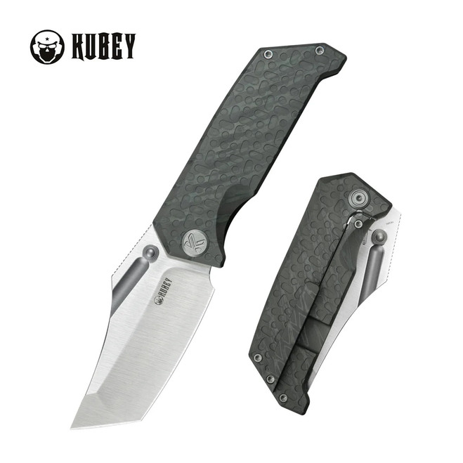 Kubey Hamster Folding Knife Flame Titanium Handle 14C28N Clip Point Plain Edge Satin Finsh KU402C