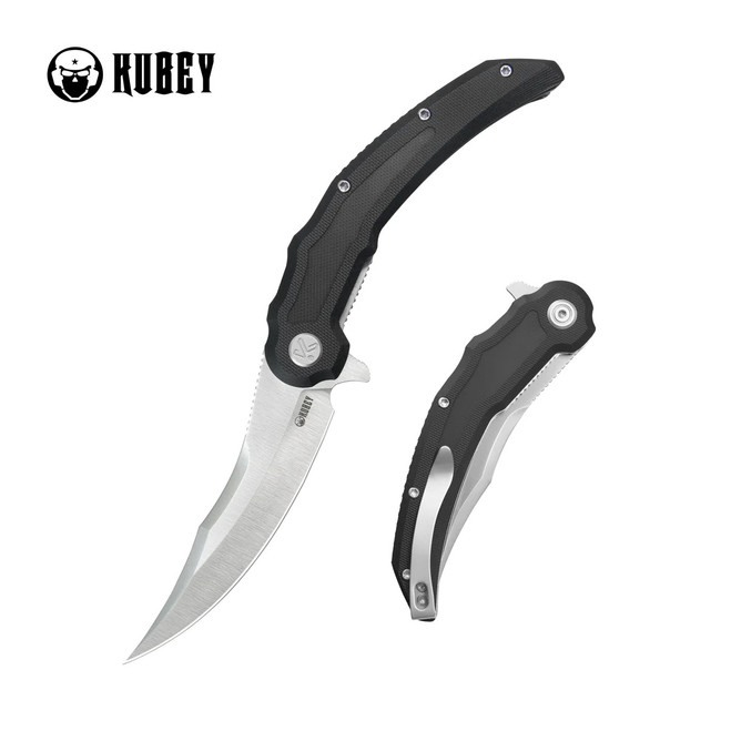 Kubey Wave Crest Folding Knife Black G10 Handle 14C28N Pikal Plain