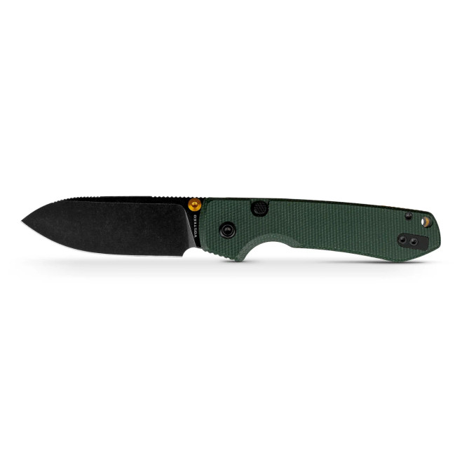 Vosteed Raccoon 2.0 Top Liner Lock Folding Knife Green Micarta Handle 14C28N Drop Point Plain Edge Black Stonewash Finish A2901