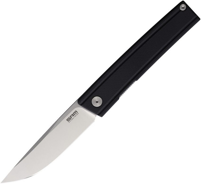 SRM Gent Folding Knife Black G10 Handle 10Cr15CoMoV Plain Edge Satin Finish SRM401LCGB