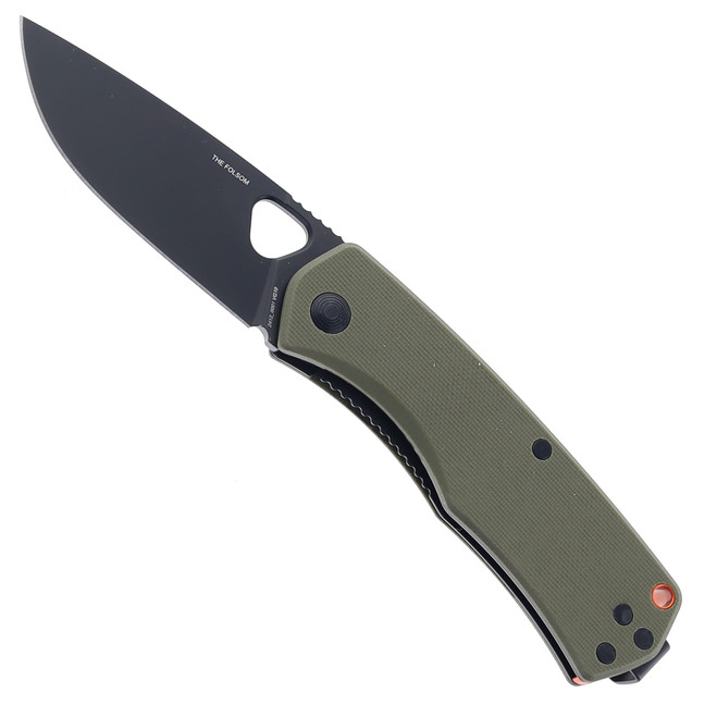 James The Folsom Folding Knife OD Green G10 Handle VG-10 Drop Point Plain Black Blade KN112194-00