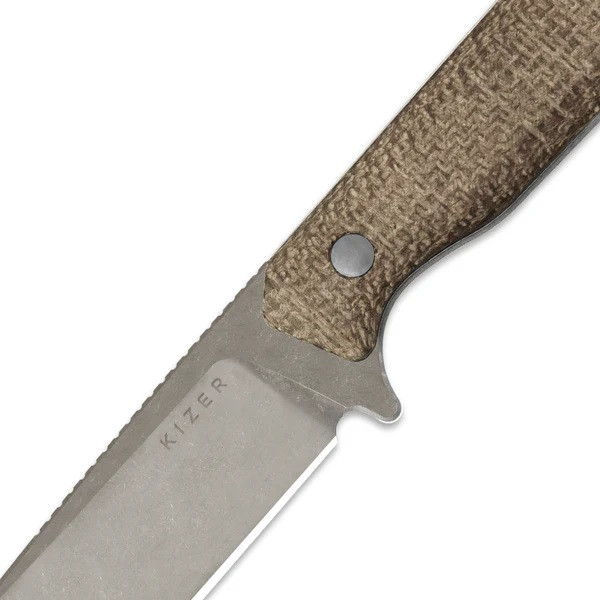Kizer Begleiter Fixed Blade Knife Brown Burlap Micarta Handle 3V